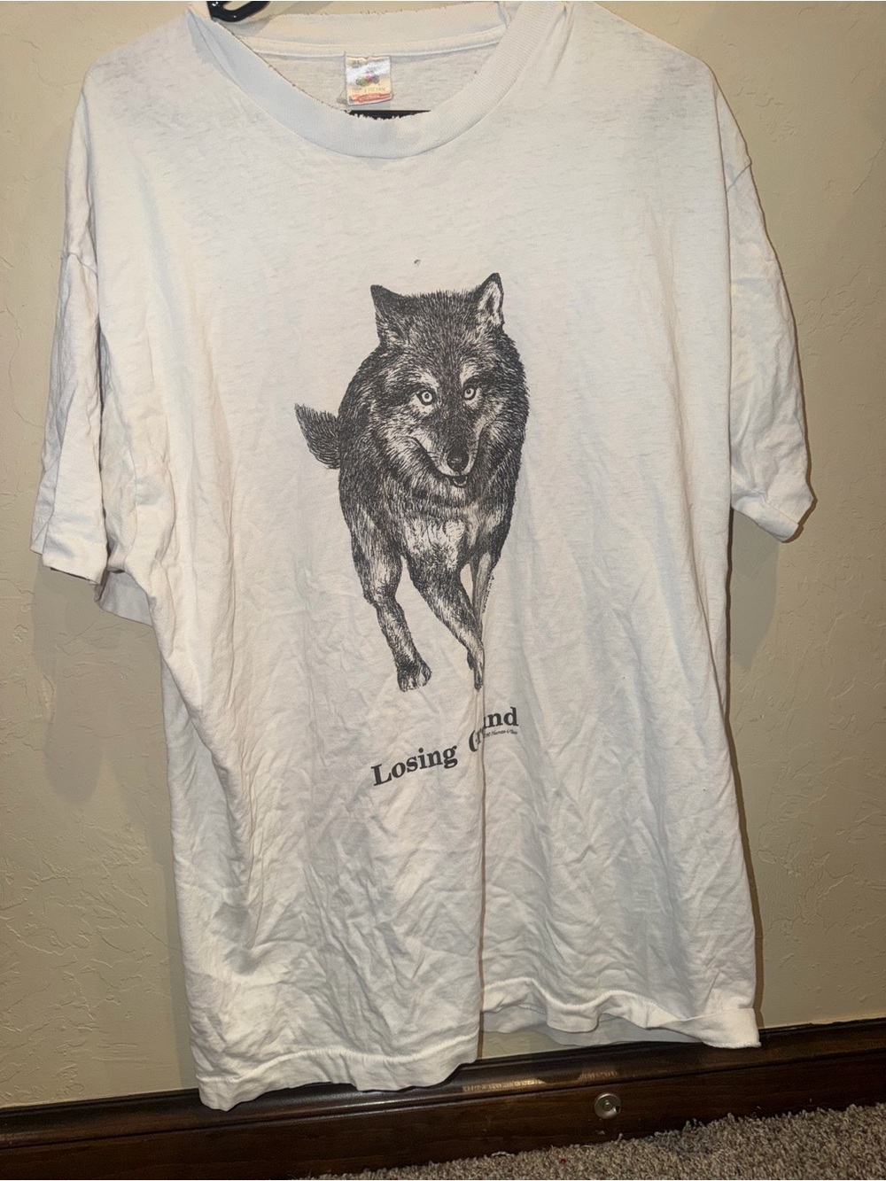 VTG  Losing Wolf Shirt Adult XL White Human i Tees Single Stitch Mens